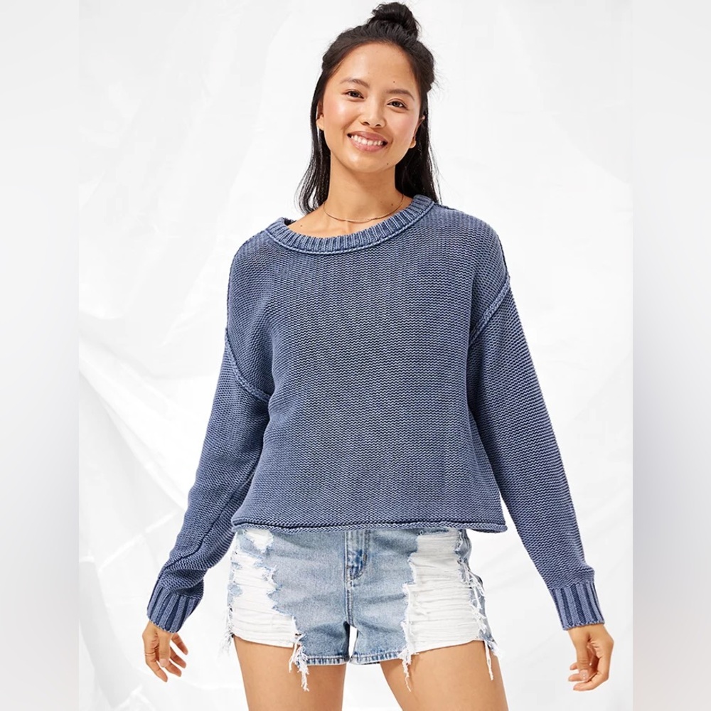 American Eagle AE Easy Crew Neck Cropped Blue size XL